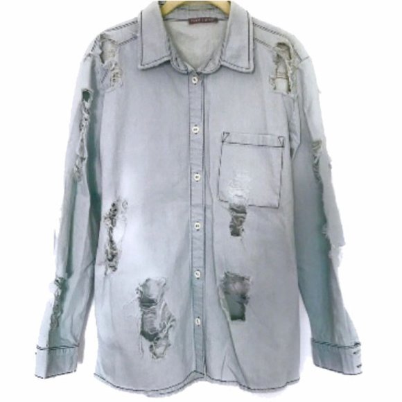 Contemporary Denim Shirt with Ripped Design Details - NWOT - Picture 1 of 5